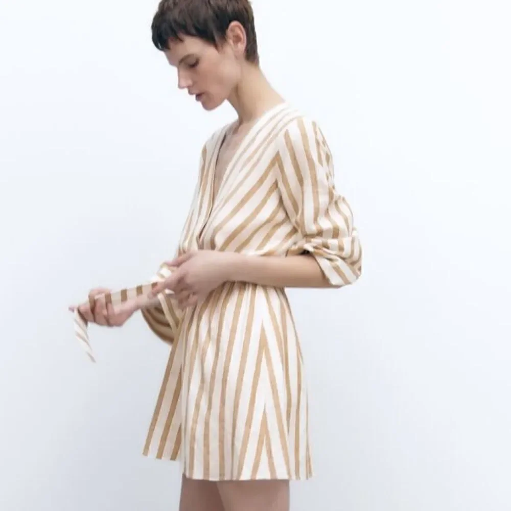 Zara Linen Blend Jumpsuit Striped New